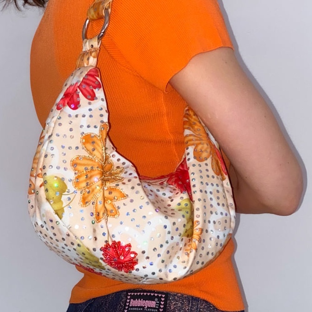 Y2K Floral Sequin Mini Baguette Shoulder Bag - Mudd Brand